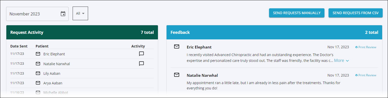 view the list of patients contacted and feedback received
